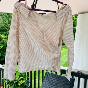 White House Black Market Beige Striped Blouse